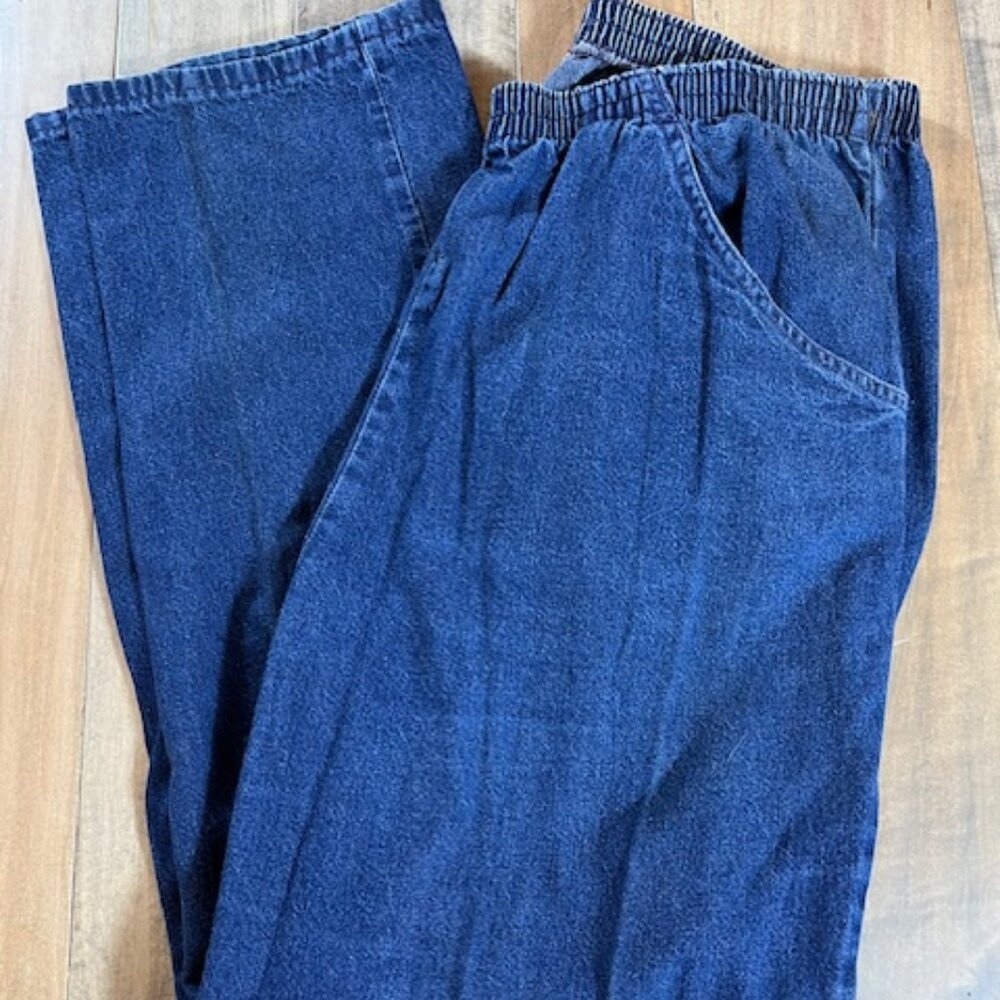 Women's Orbit Sport 100 % Cotton Elastic Waistband Blue Denim Pants size 34/20w
